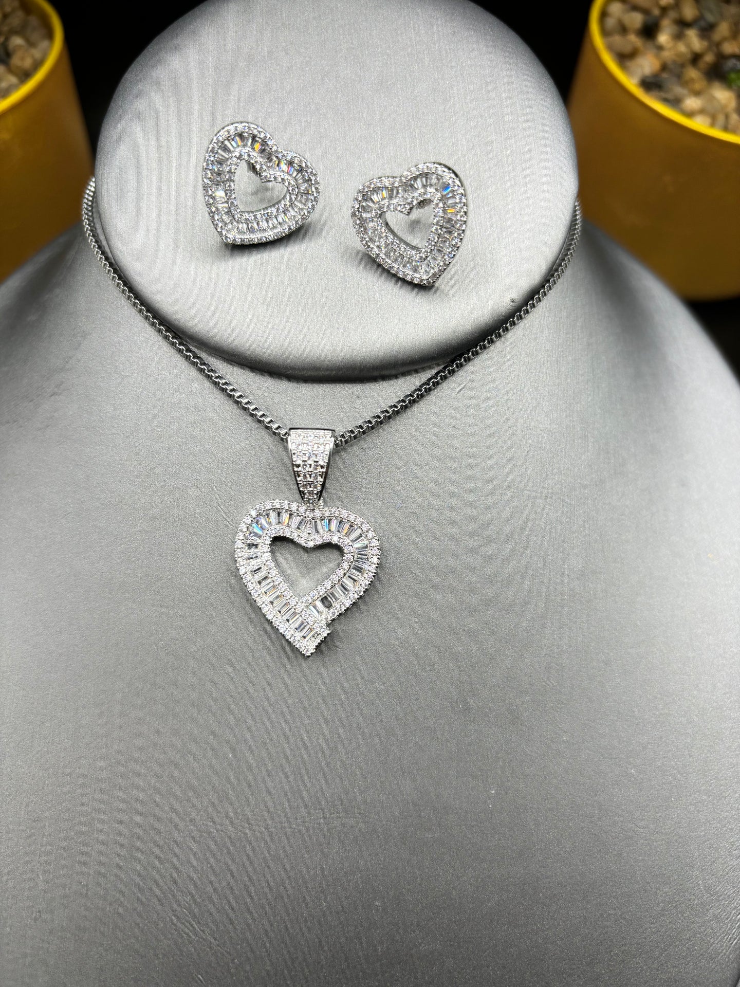 Open Heart Necklace w/ Earrings Set