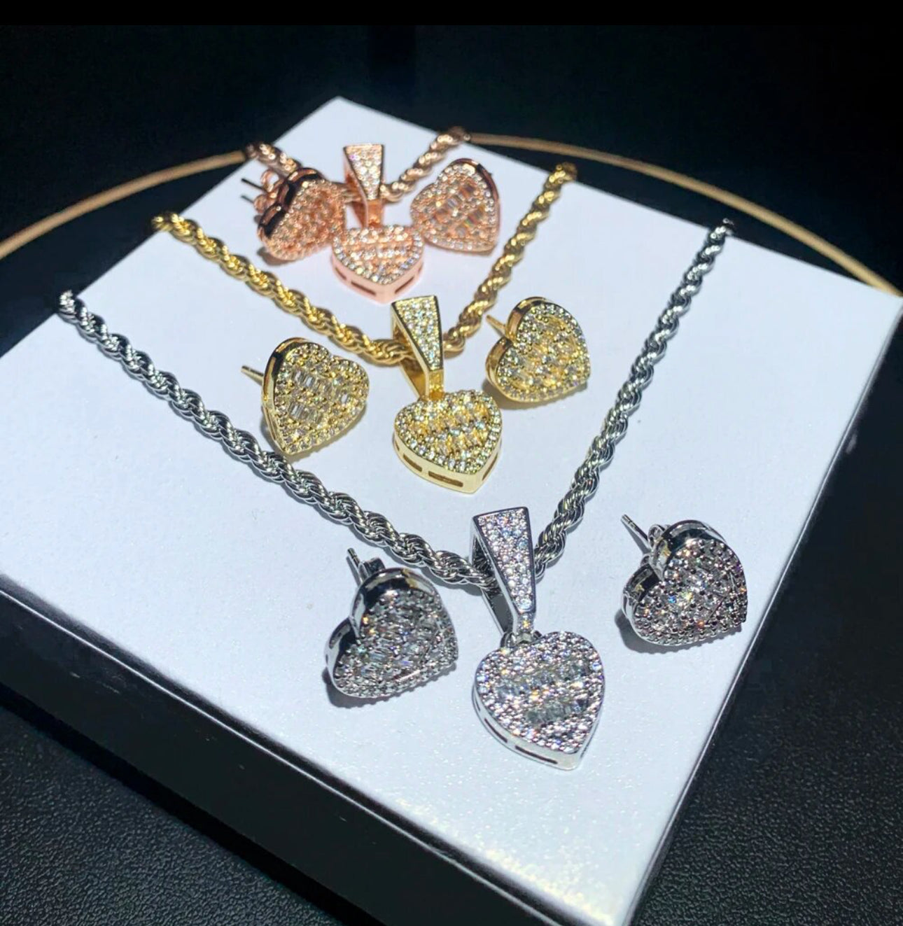 Heart Necklace W/ Earrings Set